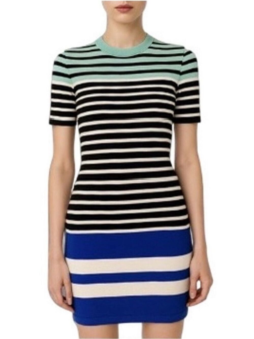 T Alexander Wang Short Sleeve Stripe Bodycon Mini Dress Stretch Multicolor S